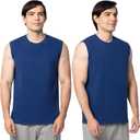 Fruit of the Loom Men's Eversoft Cotton Sleeveless T Shirts, Breathable & Moisture Wicking with Odor Control, Sizes 4XL (Blue)