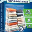 15 Gallon Large Resealable Storage Bags with Zipper Top | 24" x 24" Heavy Duty Clear Bags with Handles, 4 Mil Thick, Perfect for Clothing, Pillows, Travel, and Moving (5 Packs)