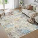 WITSHOCK 5x7 Area Rugs for Living Room : Machine Washable - Non Slip Modern Abstract Rug for Bedroom Under Dining - Stain Resistant for Household - Pet Owners, Blue/Off-white/Gold