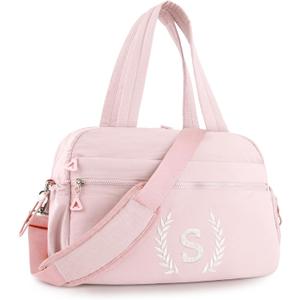 Gift for Women, Kid & Friend, Initial Girls Duffle Bag, Monogrammed Personalized Overnight Weekender, Birthday Gifts for Teen, Mom, Daughter, Grandmother, Dad (Pink, S)