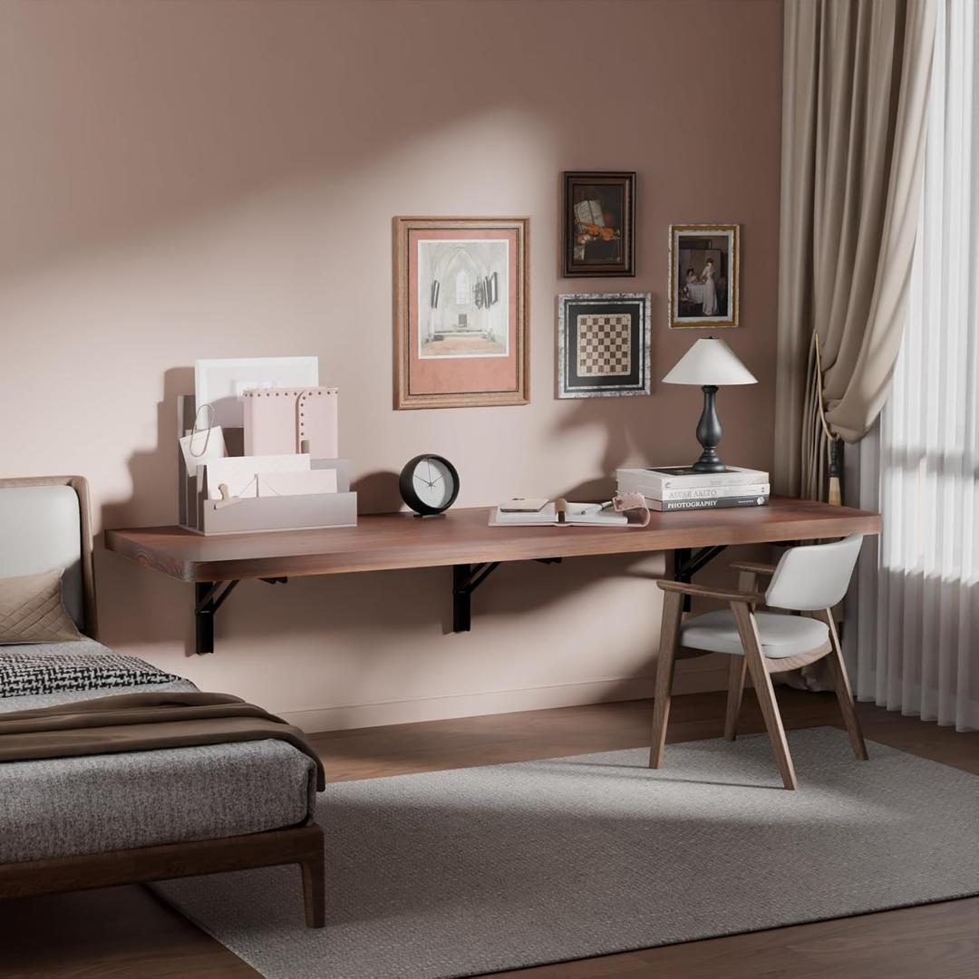 IAE Wall Mounted Folding Table with Pine Wood,48" x 16" Floating Wall Desk,Laundry Folding Table with Shelf Brackets,Fold Down Desk Shelf,Folding Workbench for Home,Dining,Laundry Room,Kitchen,Brown IAE Wall Mounted Folding Table with Pine Wood,48" x 16" Floating Wall Desk,Laundry Folding Table with Shelf Brackets,Fold Down Desk Shelf,Folding Workbench for Home,Dining,Laundry Room,Kitchen,Brown