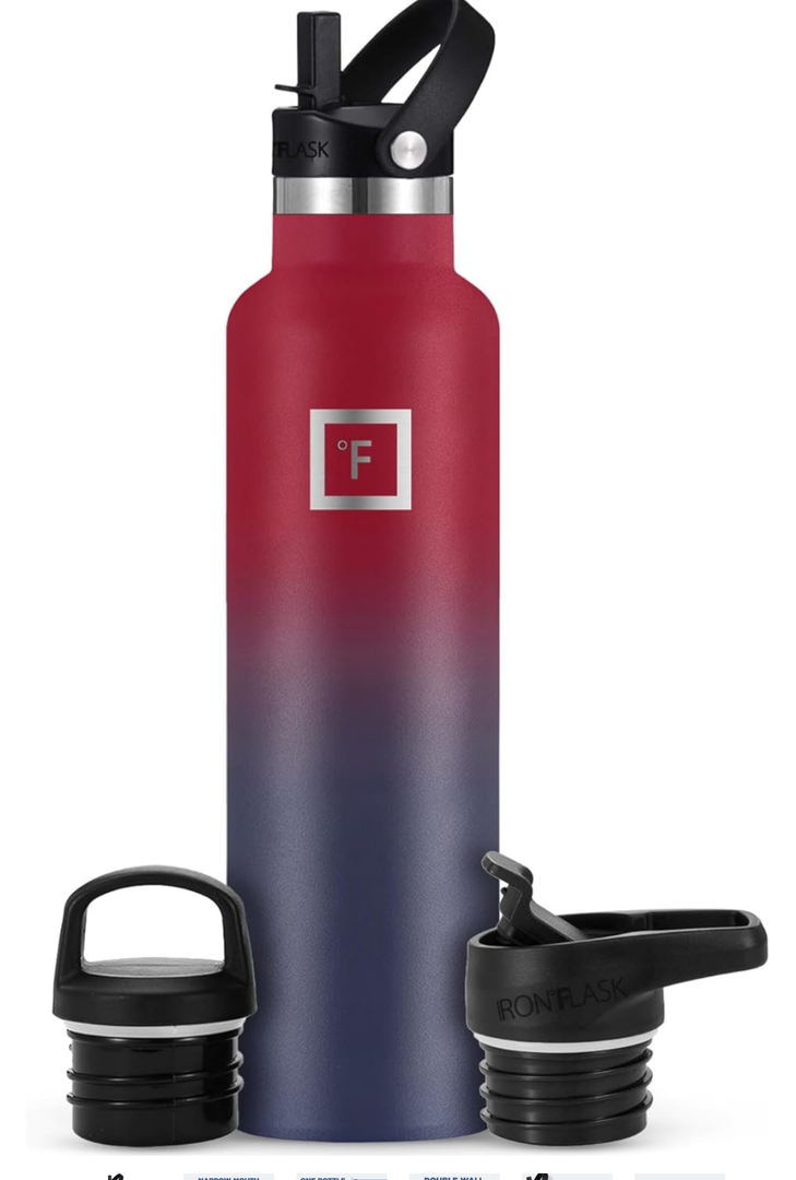 IRON °FLASK Camping & Hiking Hydration Canteens - 3 Lids (Narrow Straw Lid) Leak Proof Vacuum Insulated Stainless Steel - Hot & Cold Double Walled Sports Water Bottle - Dark Rainbow, 24Oz