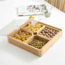 WUWEOT Bamboo Nut and Candy Serving Tray, Party Appetizer Platter Veggie Dish, Candy Bowl with Acrylic Lid & Removable Dividers for Party, Taco Dip Parties Platters & Chip Bowls