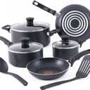 T-fal Essentials Non-Stick Pots and Pans Cookware 10 Piece Set, Black