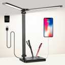 LED Desk Lamp with Dual Heads, 5 Color Modes & 10 Brightness Levels, Adjustable Reading Light for Home Office, Bedroom, Study, Craft (Black, Includes Adapter) (medium 36cm tall)