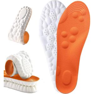 4D Cloud Insoles for Men Women, Breathable Memory Foam Cloud Massage Insoles,Arch Support & Cushioned Comfort,Relief Foot Pain,Trim to Fit All Shoe Types(1 Pairs-Orange, Men 12-13/Women 14-15)