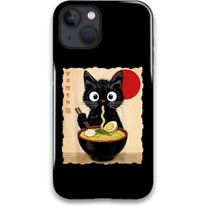 Cute Anime Cat Phone Case,Dual-Layer Funny Japanese Cat Ramen Cartoon Phone Case for iPhone 12