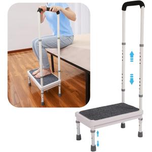 Step Stool with Handle for Elderly Adults, High Beds Steps Heavy Duty Metal Stepping Stool Mobility Aids Stand Assist, Medical Adjustable Bariatric Step Stool for Kitchen, Bedside, SUV, Bath - 400 lbs (17.8x10.3x41.5inch)