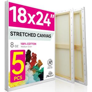 PHOENIX Large Stretched Canvas for Painting 18x24 Inch/5 Value Pack, 8 Oz Triple Primed 5/8 Inch Profile 100% Cotton White Blank Canvas, Framed Canvas for Oil Acrylic & Pouring Art