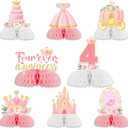 Sursurprise Princess 4th Birthday Party Decorations, 8Pcs Four Ever A Princess Honeycomb Centerpieces Table Toppers for Girls, Princess Themed 4 Years Old Birthday Party Supplies