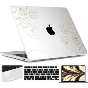 TWOLSKOO for M4 MacBook Air 13.6 inch Case 2025-2022 Release M4 A3240 M3 A3113 M2 A2681, Plastic Hard Shell & Screen Protector & Keyboard Cover & Trackpad Film, Florals X449
