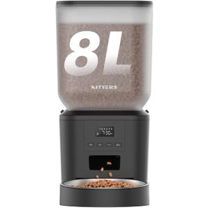 Automatic Dog Feeder - 8L/34 Cups Large Capacity Automatic Cat Food Dispenser with LCD Screen, Large Food Tray, Battery Operated, Timed Cat Feeder, Up to 50 Portions 6 Meals Per Day, Keeps Fresh (Black)