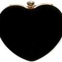 Mily Women Suede Velvet Heart Shape Evening Bag Purse Party Bag Tote with a Chain and handle Ring Black