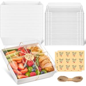 ZORRITA 7 x 7 Inch Large Charcuterie Boxes with Clear Lids, 20 Pack Disposable Square Bakery Boxes To Go Food Containers for Charcuterie, Cake Slices, Desserts, Strawberries, Cookies (White)