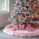 AOGU 48 Inch Faux Fur Christmas Tree Skirt Pink Plush Skirt for Merry Christmas Party Christmas Tree Decoration