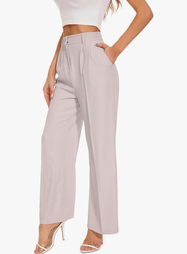 FUNYYZO Wide Leg Pants Women's High Elastic Waisted in The Back Business Work Trousers Long Straight Suit Pants, Size: M