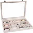 Stratalife Jewelry Organizer Bracelet Organizer Storage Box 12 Grid Stackable Jewelry Tray with Lid Velvet Jewelry Box for Drawer Necklace Bracelet Display Storage Organizer Box (Beige)