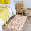 Indoor Rugs for Entryway, 2X3 Small Pink Kitchen Rug, Boho Moroccan Geometric Trellis Area Rug with Vibrant Hues for Bathroom Door Mat Indoor Entrance - Low-Profile Non-Slip Backing Carpet