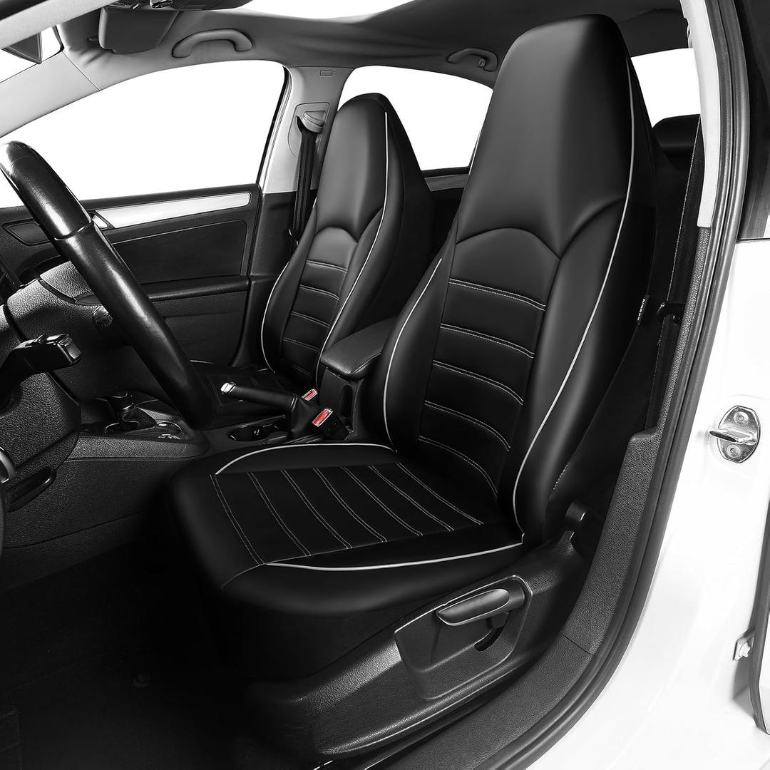 TOYOUN Classic Universal PU Leather Car Front Seat Covers High Back Seat Cover - Fit Most Cars, Trucks, SUVS, or Vans 2 PCS Gray Trim Auto Seat Covers Set Car Seat Protector for All Seasons