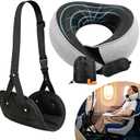 Ergonomic Airplane Pillow and Airplane Foot Hammock, Ultra Portable Neck Pillow with 360° Head Support, Portable Travel Foot Rest with Adjustable Strap, Includes Eye Mask & Ear Plugs, for Flight, Car