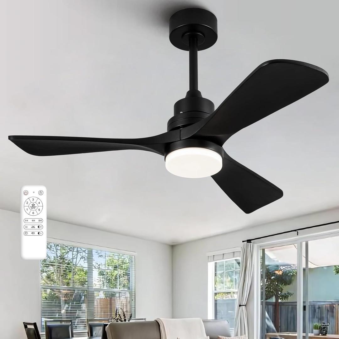 60 Inch Ceiling Fans with Lights and Remote, Quiet Reversible DC Motor and 3 Color Dimmable Light, 3 Blades 6 Speed Wood Ceiling Fan for Farmhouse Living Room Bedroom Dining Room Workroom Study