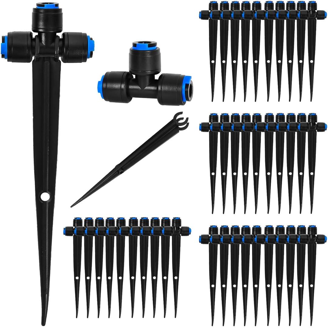 40 Pack 1/4" Drip Irrigation Tee Connectors, Quick Connect Universal Drip Irrigation Tubing Coupling Valve, Connector Locking Fitting for Sprinkler or Drip Irrigation System Parts & Connectors