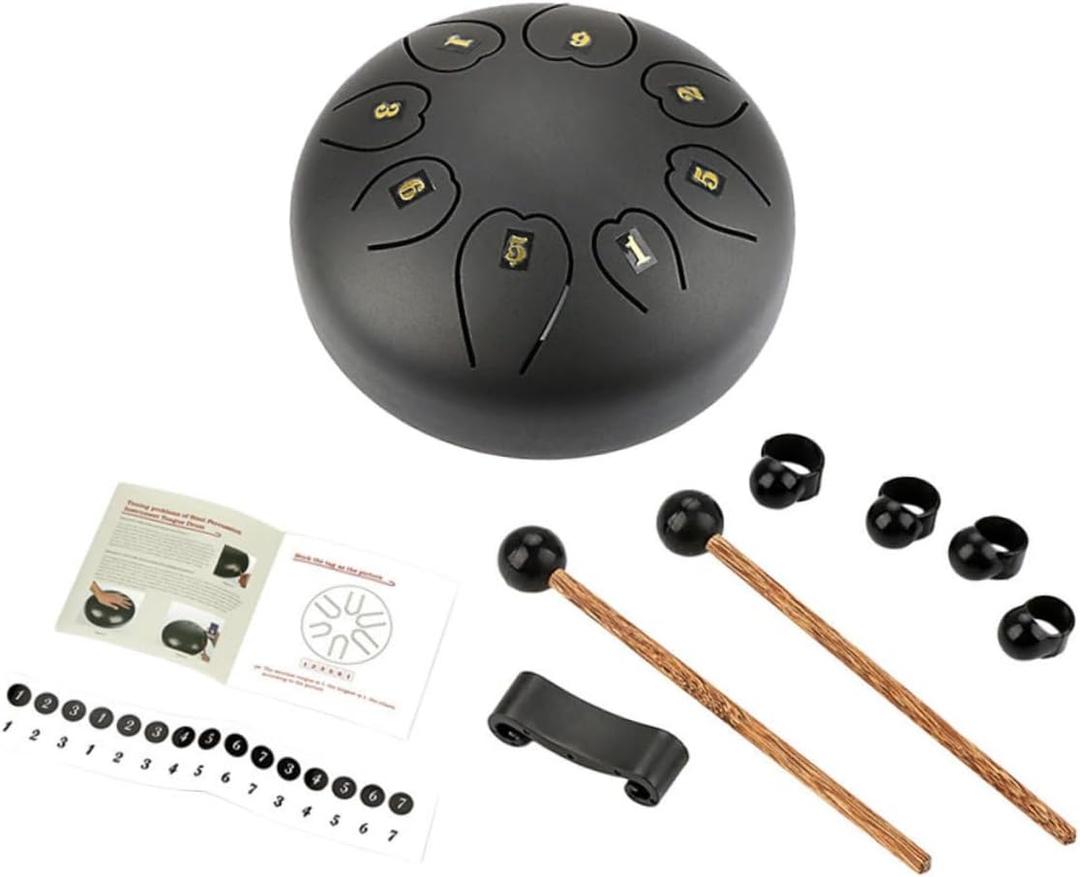 Ethereal Drum Portable Percussion Instrument Hand Drum for Music Enthusiasts Beginner Tongue, Black