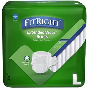 FitRight Extended Wear Overnight Adult Briefs with Tabs, Maximum Absorbency Adult Diapers, Large (15 Count)
