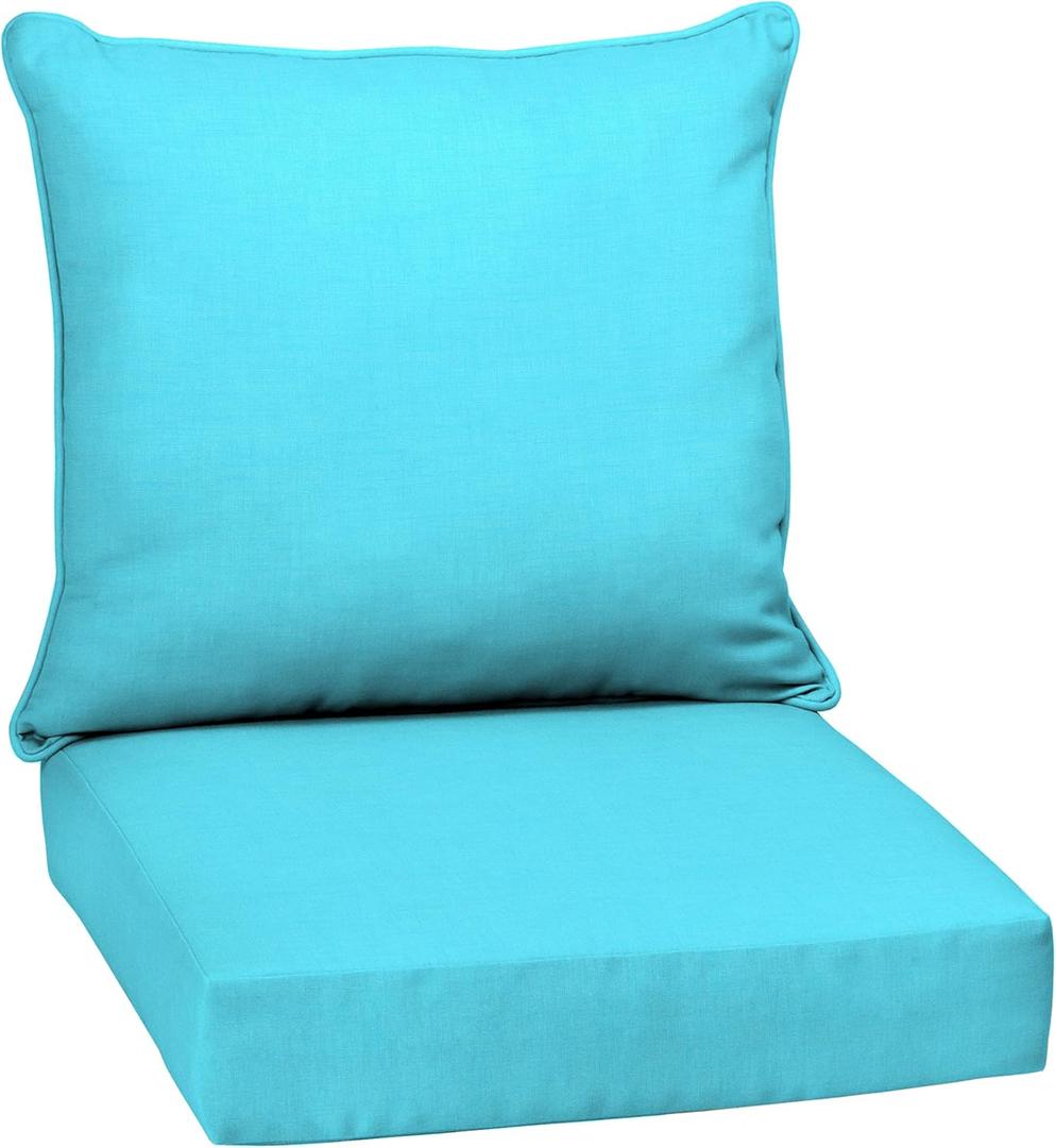 Arden Outdoor Deep Seat Cushion Set, 24 in x 24 in, Weather-Proof, Rain-Proof, Fade Resistant Patio Cushion for Chair, Sofa, and Couch 24 x 24, Pool Blue Leala