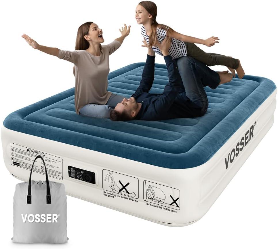 Queen Air Mattress with Built-in Pump,18''Fast & Easy Inflation/Deflation Inflatable Mattress, Foldable Blow Up Mattress with Storage Bag, Inflatable Bed for Home, Camping & Guests