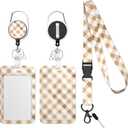 Retractable Badge Holder with Detachable Lanyard, Heavy Duty ID Badge Reel Keychain with 360-Degree Rotating Carabiner Clip, Cute Card Protector for Women, Nurses, Officers White Lattice