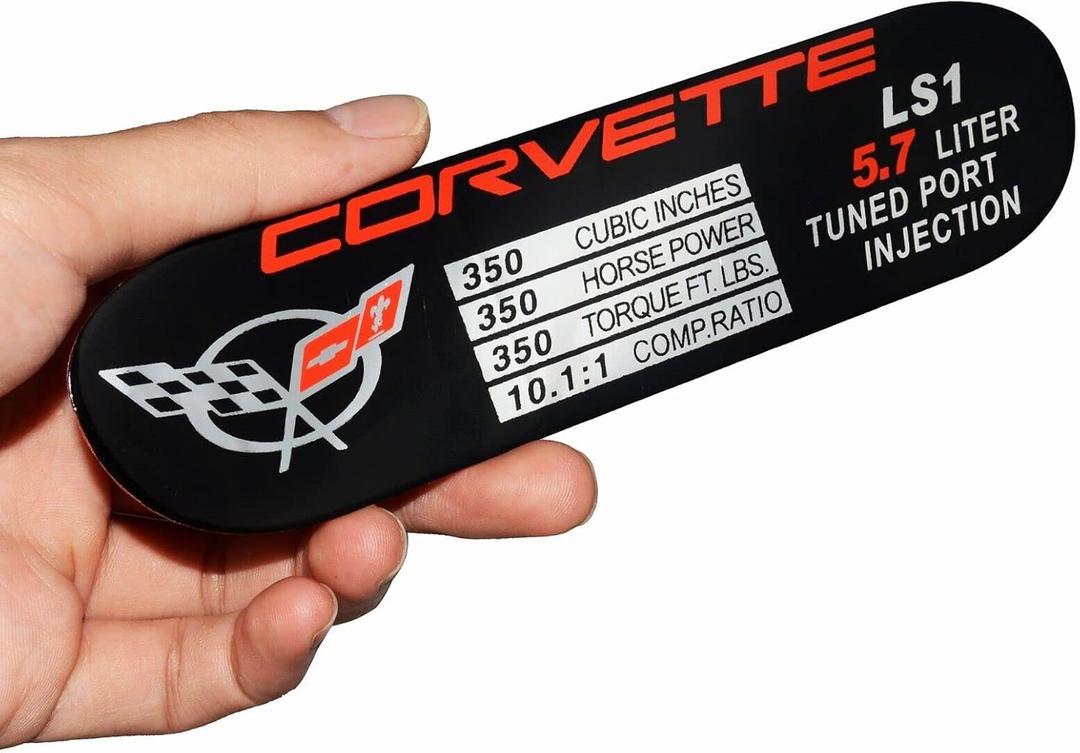1Pc C5 Corvette Spec Data ID Metal Plate Consoler Emblem 3D Badge Nameplate LS1 350HP 2001-2004 Replacement for Corvette