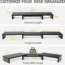 TAVR Dual Monitor Stand Riser Office Desktop Organizer Stand for 2 Monitors, Adjustable Length and Angle 3 Shelf, Extra Long Multifunctional Wooden Stand up to 43.3" fit Computer, Laptop, TV, Black