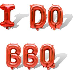 6Pcs Red I Do BBQ Letter Balloons 16in Balloon Foil Letters Decorations Party Decor Red Letter Balloons I Do BBQ Party Supplies