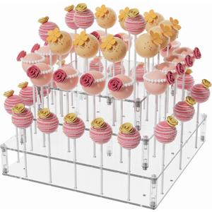 ANDGOO 4 Tier Cake Pop Stand, 56 Holes Acrylic Lollipop Holder with Non Slip Pads, Clear Tower Cake Pop Display Stand for Wedding Decor Birthday Parties Candy Decorative Graduation