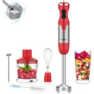 Keylitos 600ml Red Hand Blender with 5-in-1 Attachments, Turbo Boost and Adjustable Speed Control