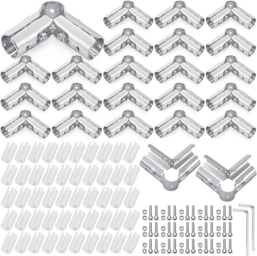 Shimeyao 20 Set 90 Degree Pipe Connector Clamps Pipe Connector Tee Clamp Fittings Bulk Fit OD 19.1 mm Stainless Steel Pipe 1/2" EMT with 2 Wrench 60 PE Adapter Shims Electrical Conduit Fittings