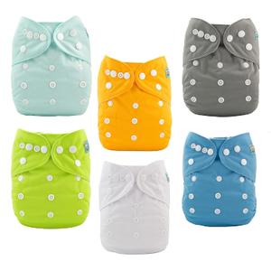 ALVABABY Baby Cloth Diaper 6 Pack with 12 Inserts One Size Cloth Diaper Covers Adjustable Washable Reusable for Baby Girls and Boys (01 Pure Color)