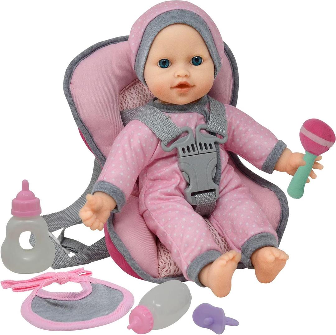 Baby Doll Carrier Car Seat, Baby Doll Accessories Set Includes Doll Bottles, 12 Inch Soft Baby Doll & Toys