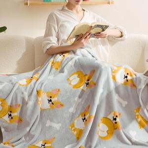 Bedsure Cute Dog Blanket for Kids as Birthday Gifts - Corgi Gifts for Corgi Lovers Girls Boys Women Teens, Soft Cozy Home Decor Animal Pattern Blankets for Couch Sofa Bed Camping, Grey, 50x60