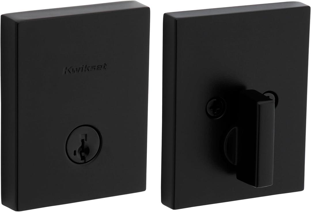 Kwikset San Clemente Deadbolt Lock, Matte Black Rectangle Exterior Keyed Front Entry Door, Pick Resistant SmartKey Rekey Security, Single Cylinder Dead Bolt, with Microban Protection