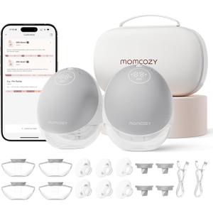 Momcozy Breast Pump Hands Free Upgraded Mobile Flow | M9, App Discreet Control with Personalized Multi-Modes & 15 Levels, Wearable Breast Pump 24mm (2 Pack, Gray)