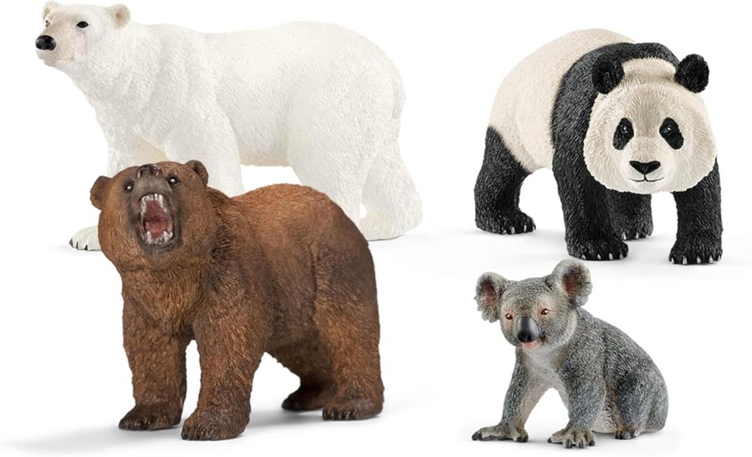 Schleich Wild Life - 4 PC Bear Figure Toy Playset - Realistic Panda, Koala, Grizzly and Polar Bear Figurine for Kids and Toddlers - Educational Animal Toys for Boys and Girls Ages 3+ - 77589