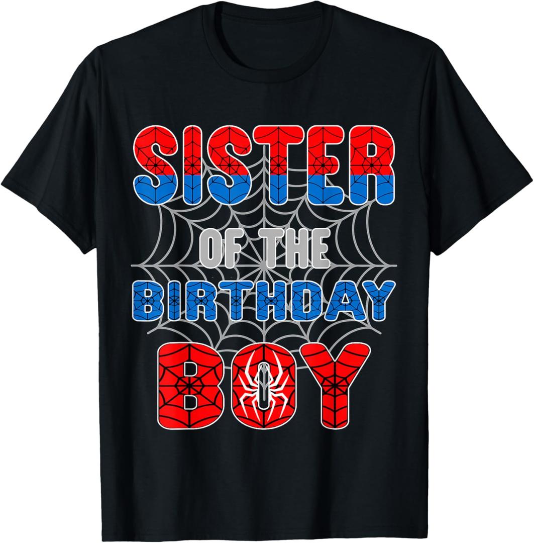 Spider Web Birthday Party Sister of The Birthday Boy T-Shirt, Youth M, Black