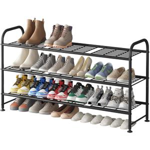 LINZINAR Shoe Rack 3 Tier Long Metal Shoe Organizer for Closet Entryway Black