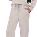 WIHOLL Lounge Sets for Women 2026 V Neck 2 Piece Outfits Airport Wide Leg Pants Matching Set Sweatsuits (Large, 04 - Light Grey)
