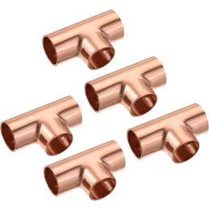 MECCANIXITY Tee Copper Fitting 3 Way Welding Joint 1/2 Inch ID for HVAC Air Conditioner, Pack of 5
