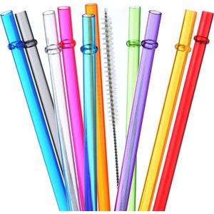ALINK 13 inch Reusable Plastic Straws, Extra Long Colorful Tritan Tumbler Replacement Straws for Stanley Cups, 1 Gallon, 64/40/ 32 oz Water Bottles, Set of 10 with Brush
