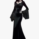 Black Dress Floor Length Tight fitting Halloween Gothic RolePlay Costume, Size:L