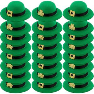24 Pcs Mini St Patrick's Day Leprechaun Hats, 3.15 Inch Green Shamrock Buckles Hat Set, St. Patrick's Day Wine Bottle Decors Irish Party Supplies DIY Doll Pet Hats Caps